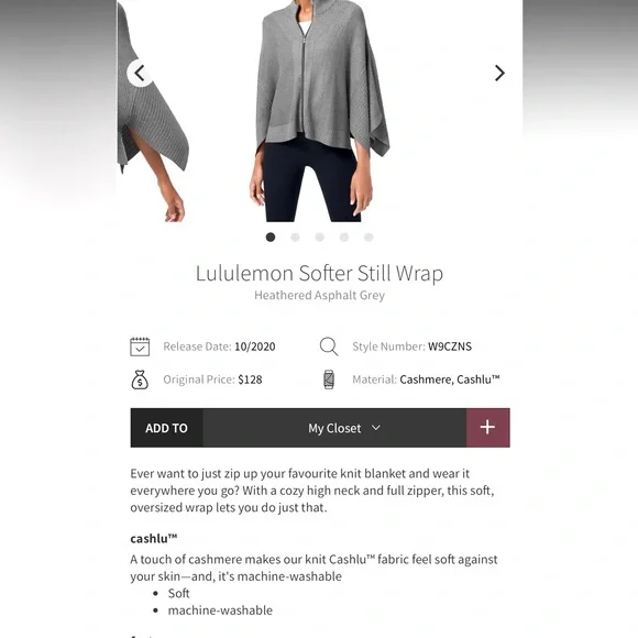 Lululemon Softer Still Wrap Cashmere Blend *Heathered Asphalt Gray *Size Large - Picture 3 of 13